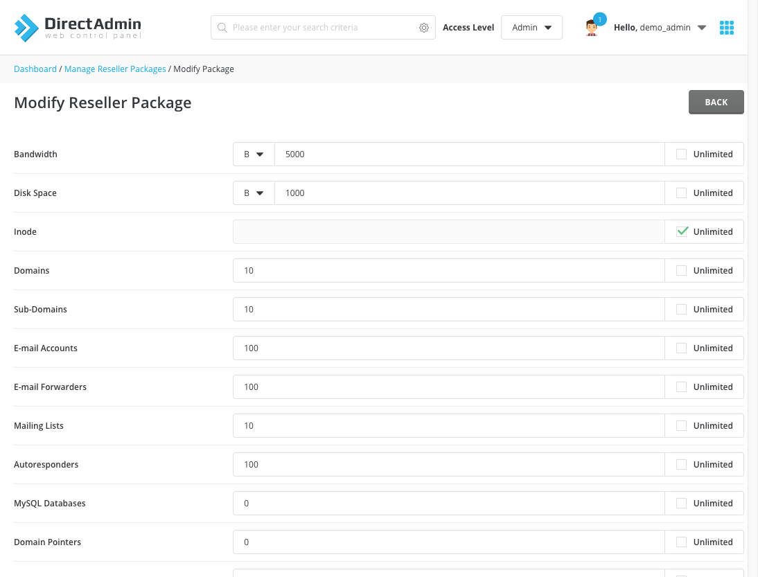 Modifying a Reseller Package